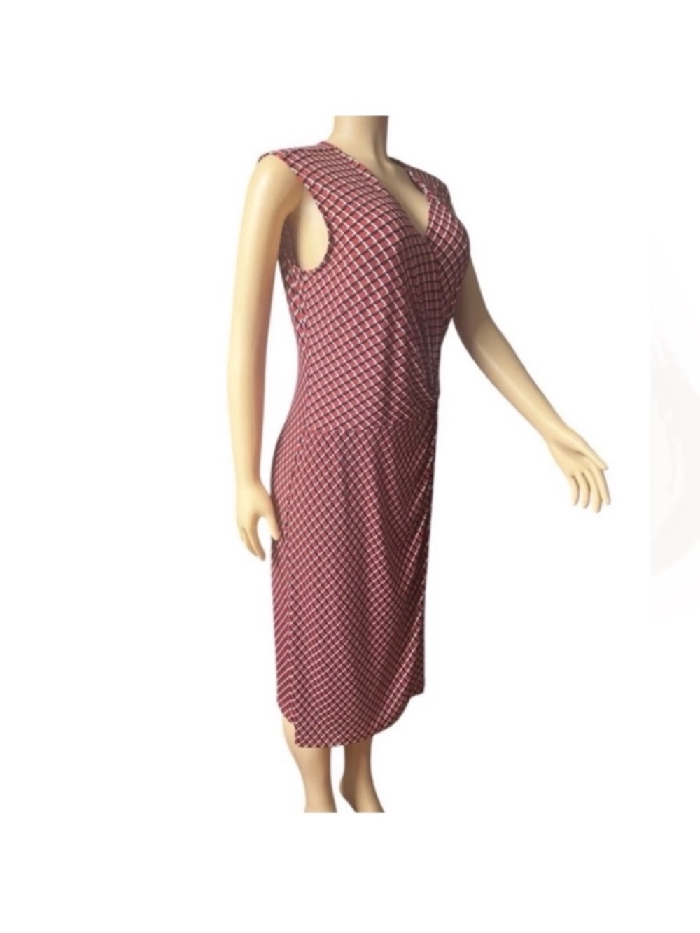 NWT Banana Republic Sleeveless Women’s Red and Navy Geometric Wrap Dress - Picture 4 of 16